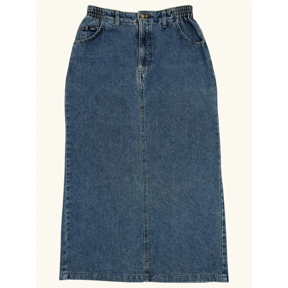 Lee Womens Vintage High Waisted Denim Maxi Skirt Blue Medium Wash Size 10M